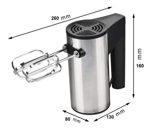 Imagen 3 de 5 de Batidora Electrica De Mano Turbo Acero Inoxidable Mezcladora