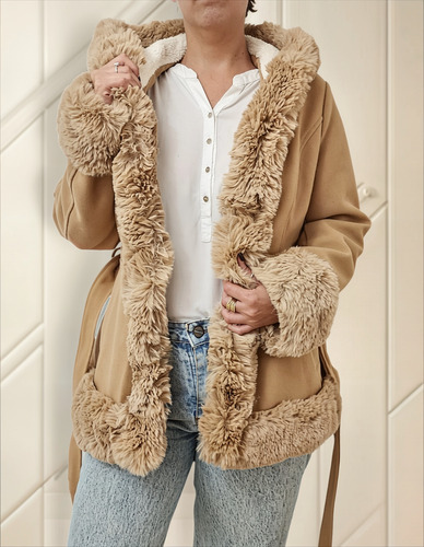 Campera Paño Mujer Emprelle Con Corderito Y Capucha