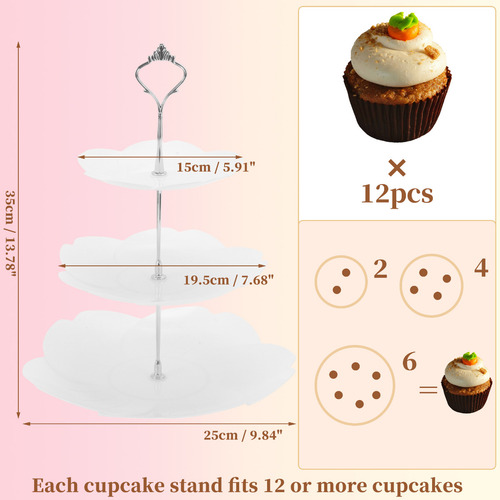 Soporte Base Para Cupcakes Postres 3 Nivel Forma Flor Blanco