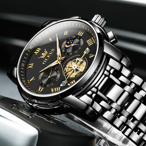 Reloj De Cuarzo Olevs Hollow Out Tourbillon Para Hombre Color Del Fondo Negro