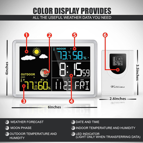 Wittime 2081 Estación Meteorológica Termómetro Interior Al A