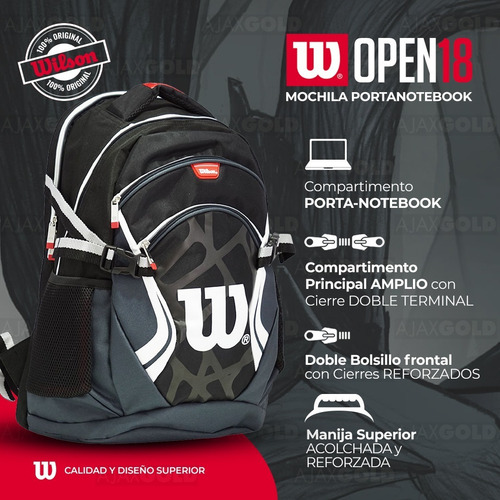 Imagen 6 de 9 de Mochila Wilson Open Urbana Deportes Escolar Porta Notebook