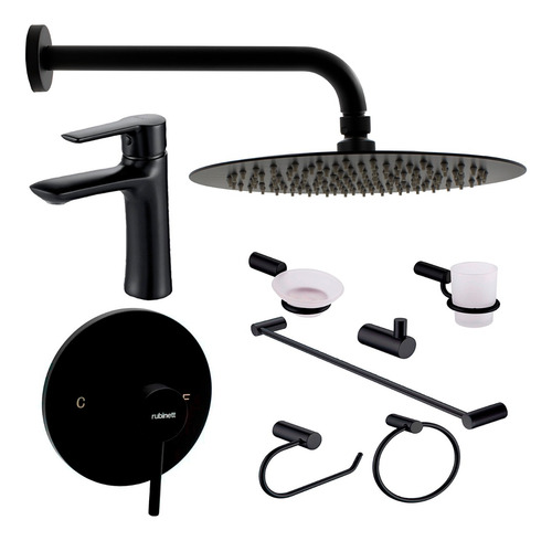 Regadera 25 Cm Set Completo 9 Pz 2 Monomandos Negro Mate