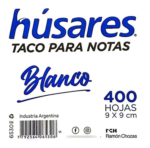 Taco De Papel Blanco Husares 9x9 Cm X 400 Hojas 55 Gr 