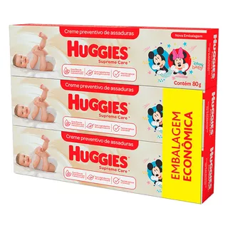 Pack Creme Preventivo de Assaduras Huggies Supreme Care Caixa 3 Unidades 80g Cada Embalagem Econômica