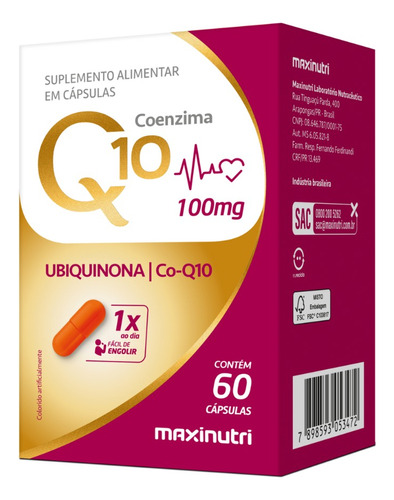 Coenzima Q-10 100mg 60 Cápsulas Ubiquinona Maxinutri Sem sabor