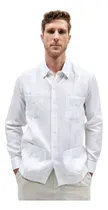 Comprar Abito Guayabera De Lino Manga Larga Color Blanco Doble Puño Mancuernillas 100% Lino, Camisa Guayabera Yucateca De Lino
