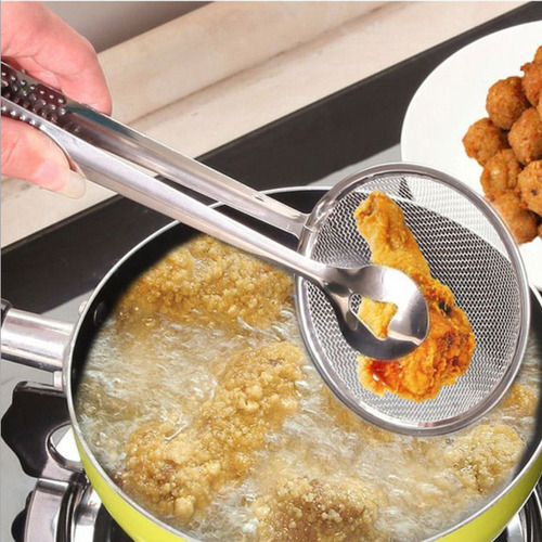 Colador Con Pinza Para Freir En Acero Inoxidable