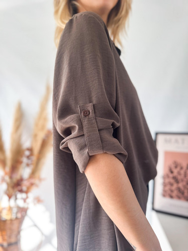 Camisa Lulyna Oversize Manga Larga Con Presilla Crepe Mujer