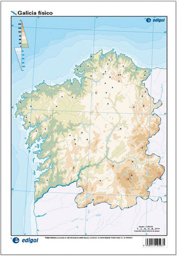 Mapa Mudo Galicia Fisico Color 22.5x32.5 (50 Uds)