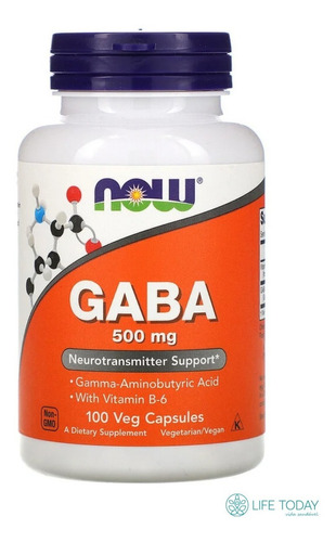 Suplemento em cápsulas vegetais NOW  GABA ácido gamma aminobutírico GABA em pote 100 un