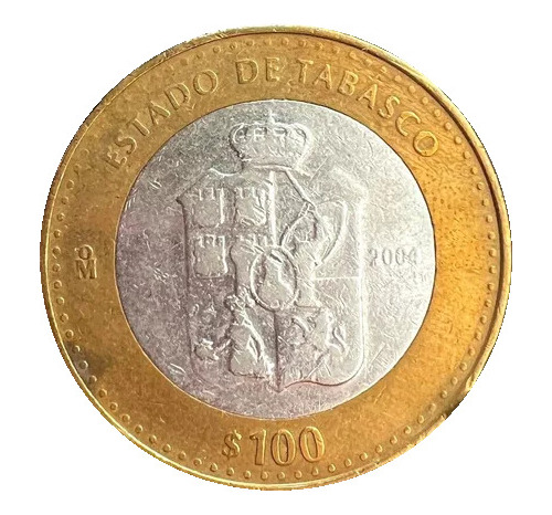 100 Pesos Estado Tabasco 1ra Fase Bimetálica 2004