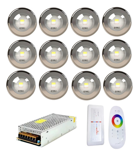 Kit 12 Refletor 7,5w Cabo 20m Tholz Fonte 10a + Controle Rgb