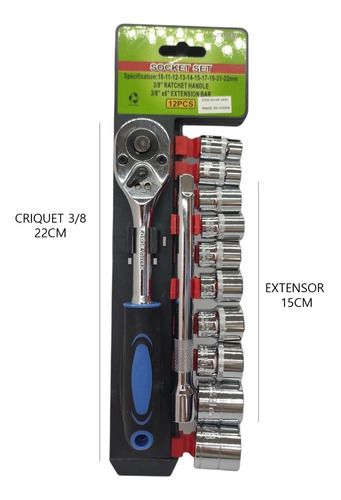 Imagen 2 de 10 de Juego Set Llaves Tubo 12 Piezas Cromo Vanadium Crique 3/8