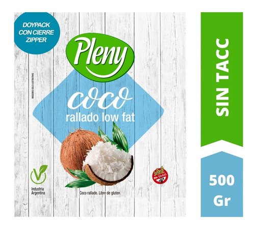 Coco Rallado Low Fat Pleny X 500g - Libre De Gluten Sin Tacc