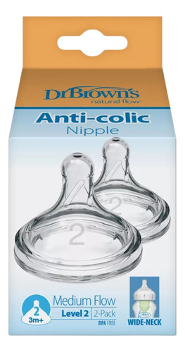 Pack 2 Tetinas Para Biberón Dr Brown's Cuello Ancho Nivel 2 Options+ 3m+