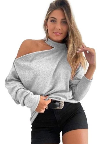 Sweater De Lanilla Mujer Moda Hombro Libre Con Cuellito