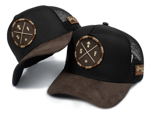 Boné Trucker Simprão Country Sf Aba Curva Em Camurça