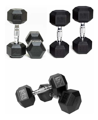 Set 6 Mancuernas Rubber Hex Dumbbell Fitness 20lb 25lb 35lb