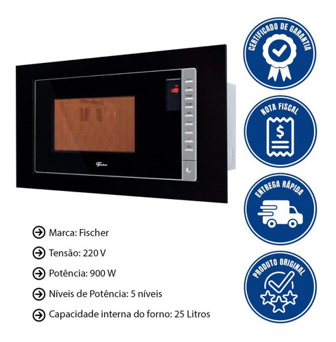 Micro-ondas Fischer Embutir 25 Litros Fit Line Preto 220v