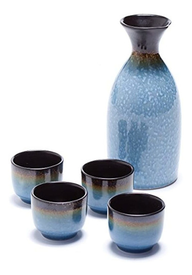 7 Piezas SBDLXY Juego de Sake cerámica Tradicional Japonesa Redondo Botella de Sake de cerámica y 6 Tazas Juegos de Servir de Sake Negro Ideal para Sake japonés Negro 