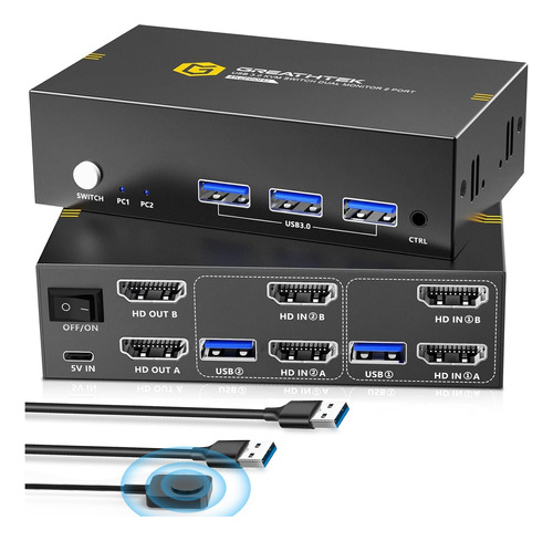 Conmutador Kvm Usb3.0 Dual Monitor Hdmi, Interruptor Kvm 4k.