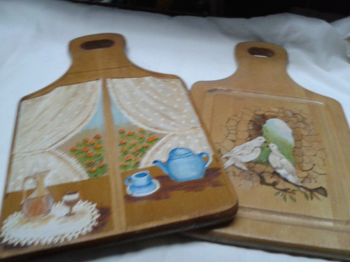 2 Tablas De Madera Pintadas A Mano Decoracion Cocina 20 X 36