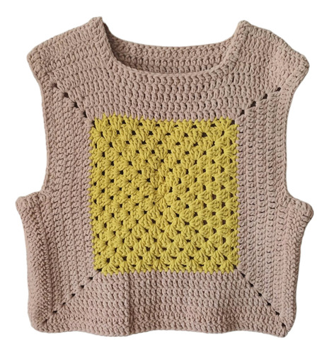 Chaleco Crochet Chenille Felpudo Tejido A Mano Cuadros