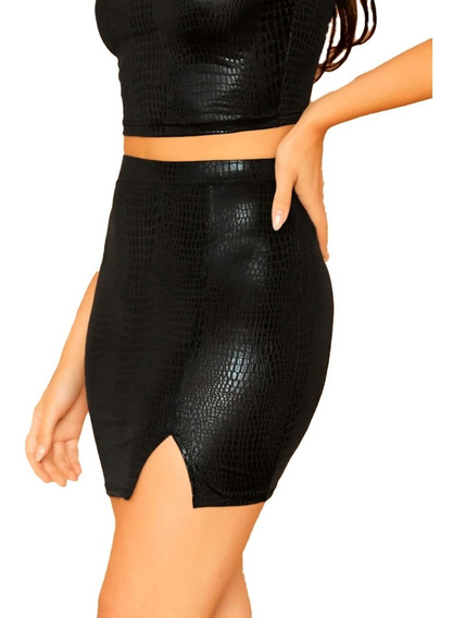 Mini Falda Negra Ajustada Diseño Cocodrilo | TanChulo