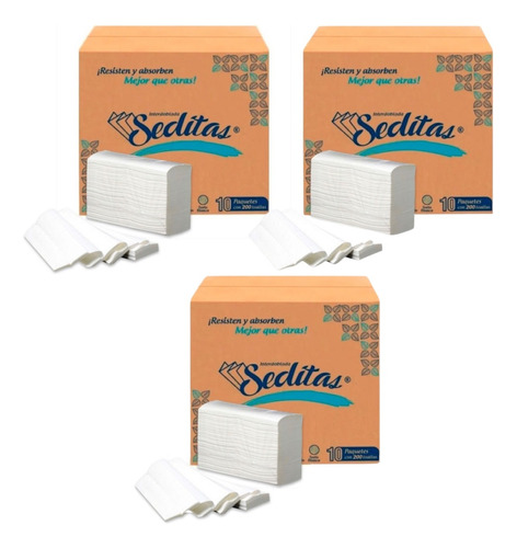 Toalla Interdoblada Blanca Seditas 3 Cajas Con 2000 Hjs C/u