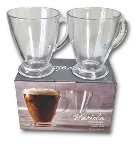 Taza De Café Té Grande Vidrio 440ml / Tazon Mug Para Café X2 Color Transparente Liso