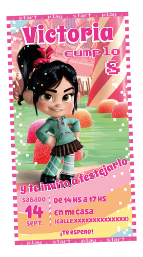 Invitación Digital Personalizada Vanellope (ralph)