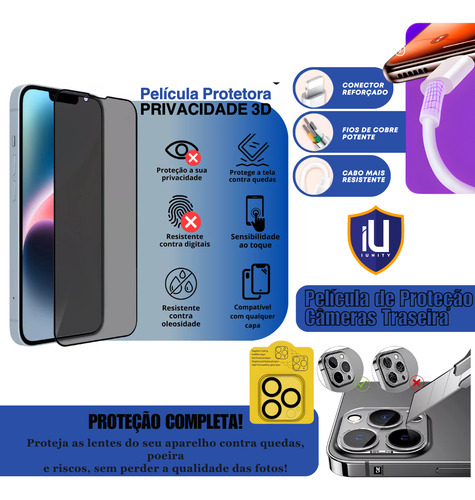 Kit Proteção P/ iPhone 11 A 16 + Case Transparente Clear Pro