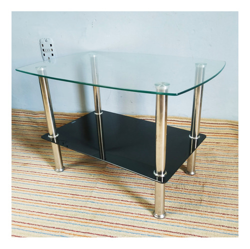 Mesa De Living De Cristal Doble Tapa Cromada