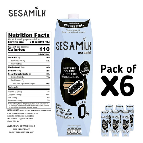 Leche De Sésamo (leche De Sésamo Negro Sin Azúcar), 33.8 Oz