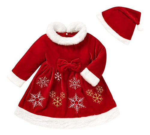 Toddler Baby Girl Christmas Dress Velvet Sleeve Dress With 2