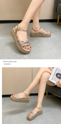 Sandalias De Cuña Con Plataforma Y Punta Abierta En Forma De