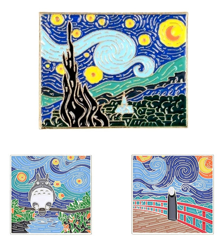 Set De 3 Pines Esmaltado Van Gogh Broches Metálicos Arte
