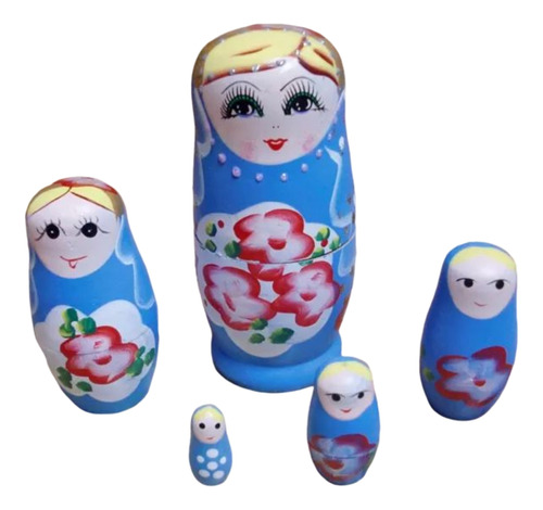 Boneca Matryoshka Russa 5 Peças Azul 10,5cm