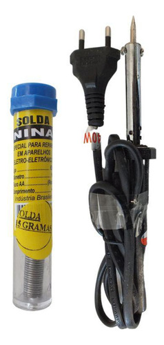 Kit Ferro De Solda 40w 127v Com Tubo Estanho 15 Gramas 1mm