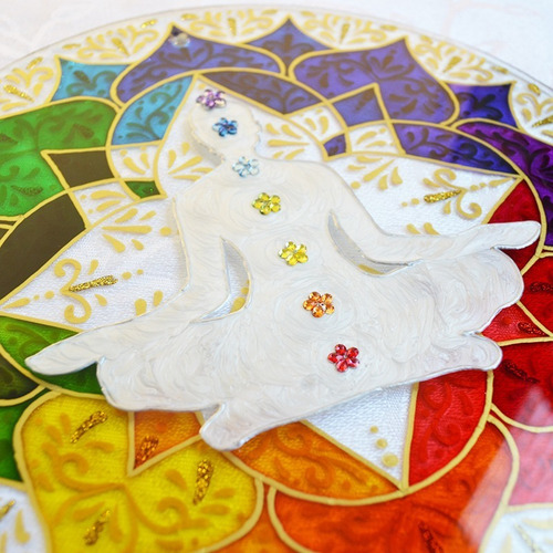 Mandala 7 Chakras Colorida Em Vidro Com 22cm, Pintura Vitral
