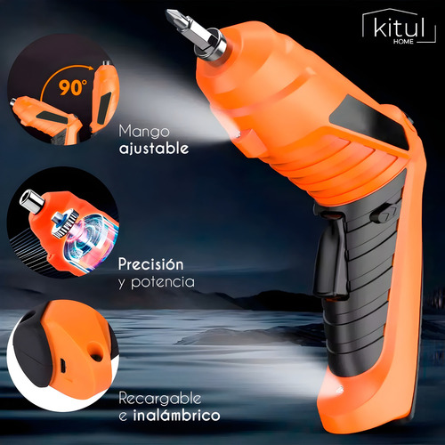 Kit Completo Taladro Desatornillador Inalámbrico 46 Piezas Color Naranja