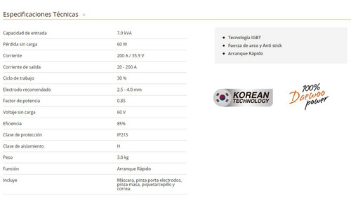 Imagen 5 de 8 de Soldadora Inverter 200 Amp Daewoo Industrial Display Digital