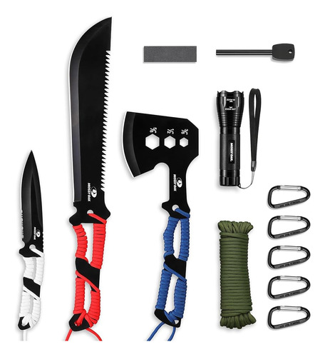 Juego De Hacha Y Cuchillo Machete De Roble Musgoso Con Funda