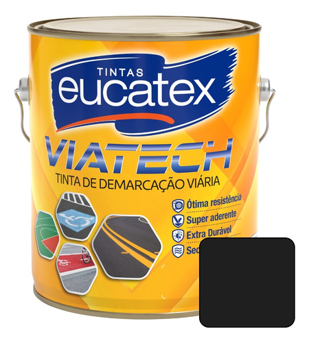 Tinta Viatech Piso Preto Emborrachada 3,6 Litros Eucatex