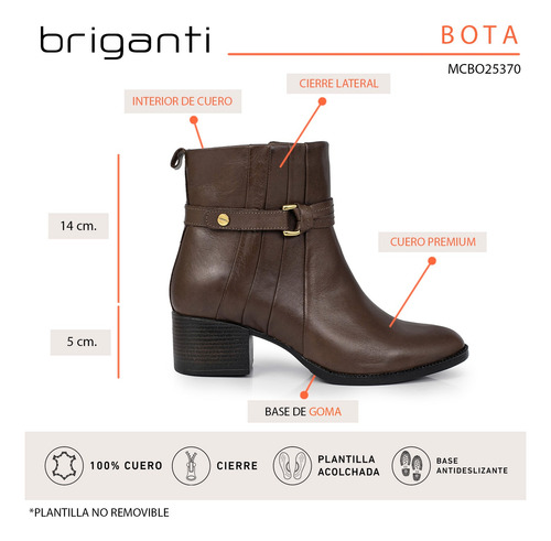 Bota Mujer Cuero Borcego Confort Botineta Clasica Briganti