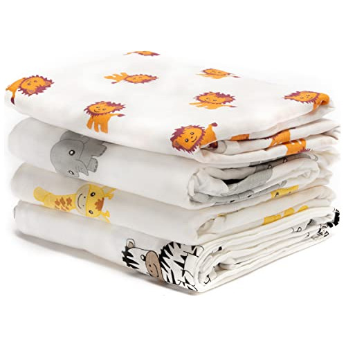 Muselina Baby Swaddle Blankets -  Safari Friends  - Paquete 