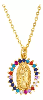 Medalla Collar Virgen De Guadalupe Chapada En Oro De 18k Cadena Dorada Dije Acero Inoxidable Con Zirconias Con Baño De Oro Premium Colgante Religioso Católico Virgen Maria Nuestra Señora Gpe