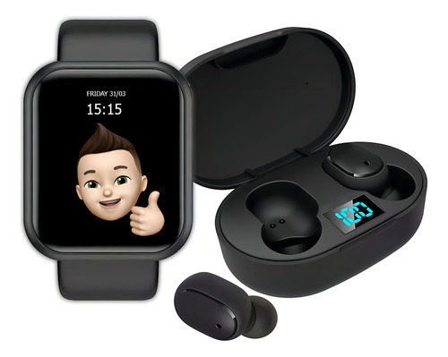 Relógio Smart Digital D20 Masculino / Feminino + Fone S/fio Caixa Preto