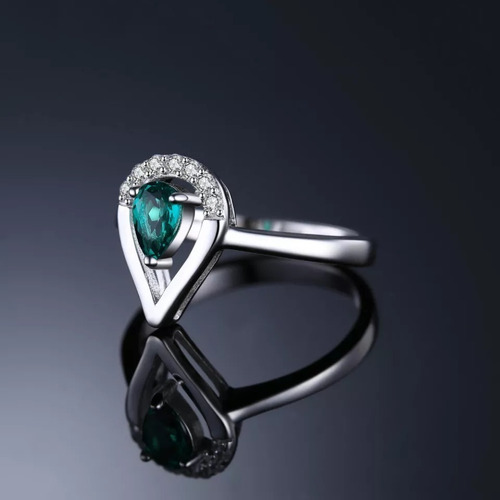 Imagen 3 de 8 de Anillo Mujer Compromiso Esmeralda Y Circones En Plata 925